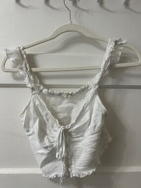 La Hearts White Ruffled Tie-Front Crop Top